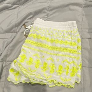 Lilly Pulitzer White and Neon Yellow Women Shorts